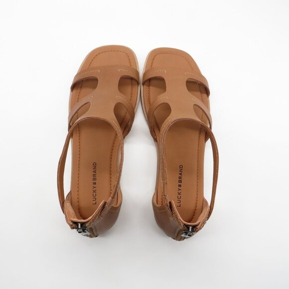 Lucky Brand Tan Leather Gladiator Sandals With Back Zipper Closure Size 8.5 - Picture 7 of 8